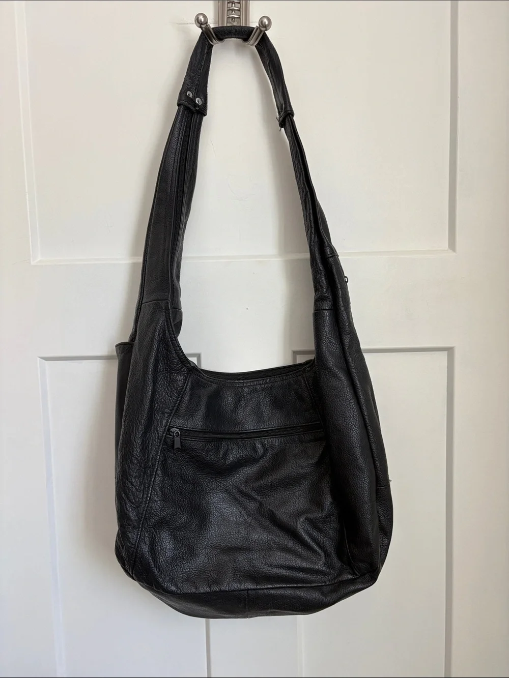 Black Leather Hobo Shoulder Bag